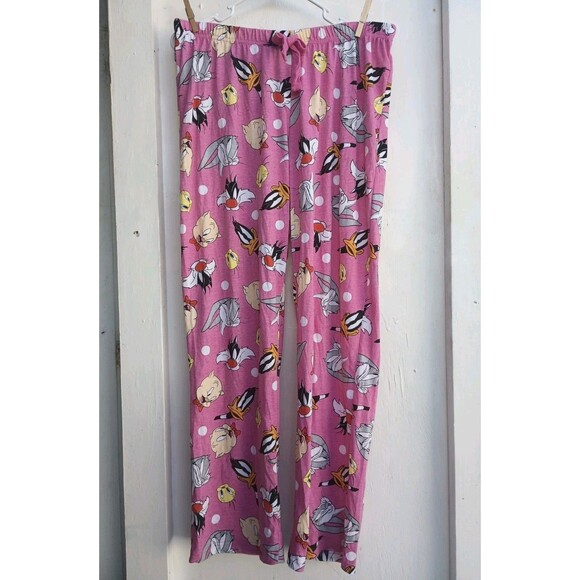 Looney Tunes Large Lounge Pants Women's Pink Tweety Bugs Bunny Sleepwear - Picture 1 of 5
